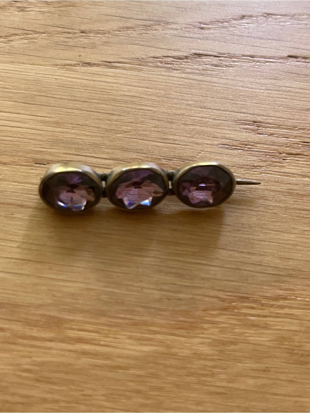 Vintage Three-Stone Purple Glass Pin Brooch